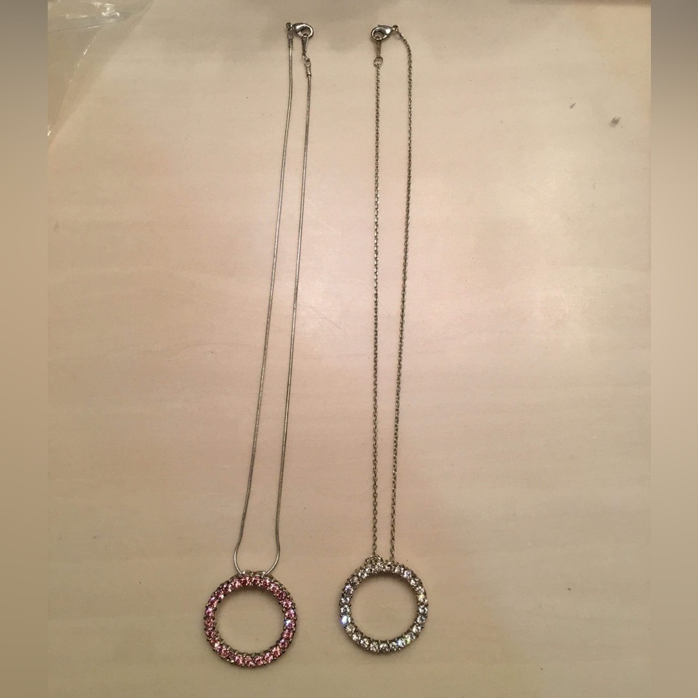 Simple Silver Studded & Pink Studded Circle Necklace